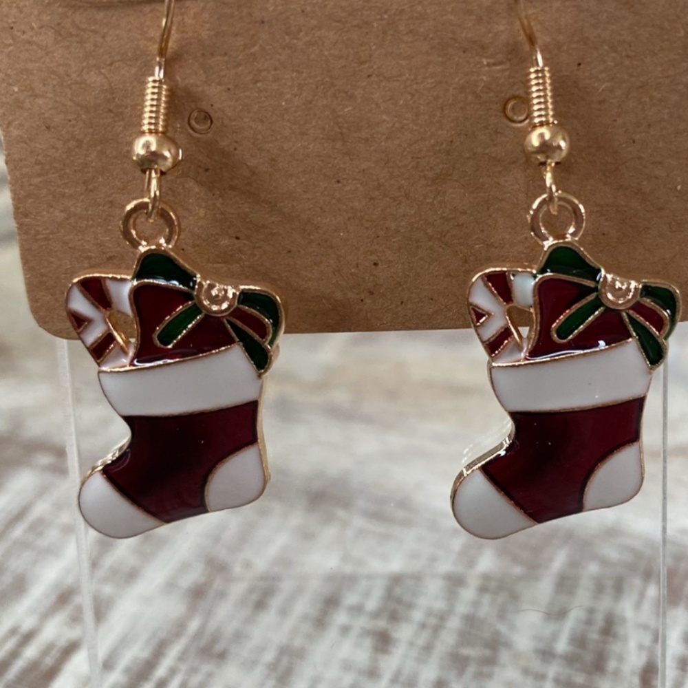 New Christmas stocking /Holiday/Festive Accessory Drop Earrings